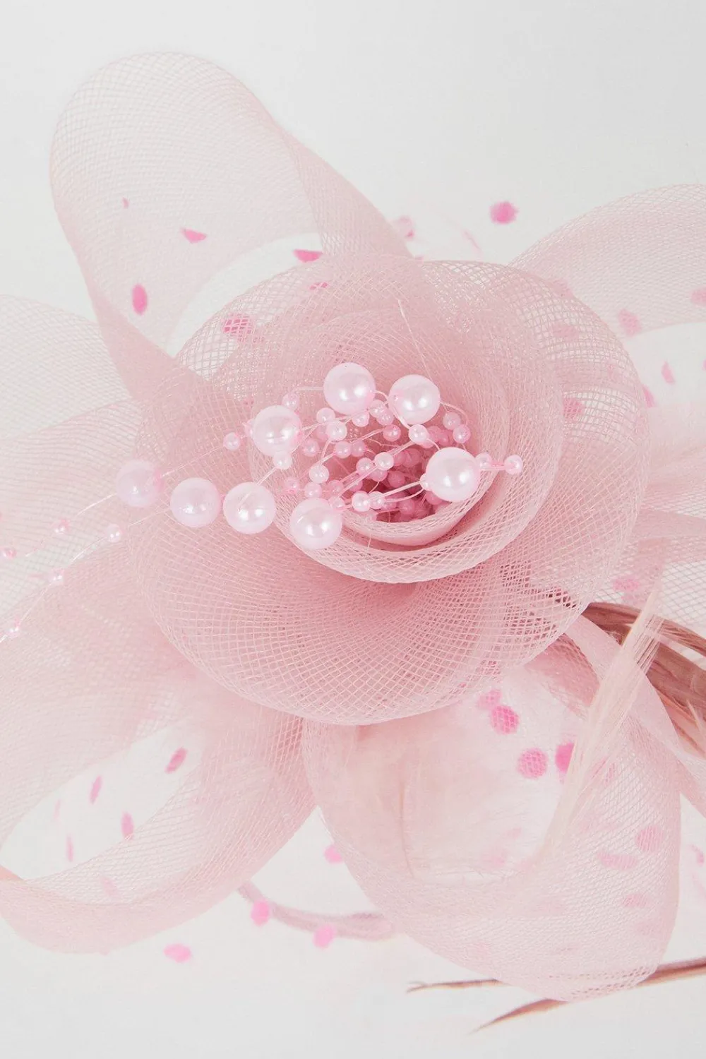 Best Oasis Feather And Pearl Organza Fascinator Blush