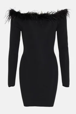 Online Oasis Feather Bardot Mini Dress Black