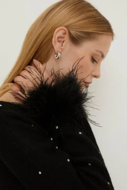 Clearance Oasis Feather Embellished Detail Cosy Twist Back Jumper Black