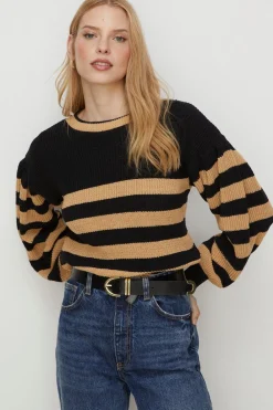 Online Oasis Fisherman Rib Volume Sleeve Bretton Jumper Navy