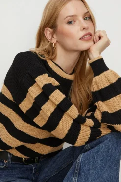 Online Oasis Fisherman Rib Volume Sleeve Bretton Jumper Navy