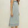 New Oasis Floaty Smock Midi Dress Pale Wash