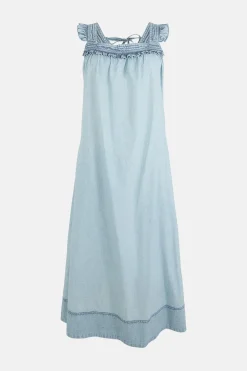 New Oasis Floaty Smock Midi Dress Pale Wash