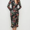 Best Oasis Floral All Over Ruched Midi Dress Black