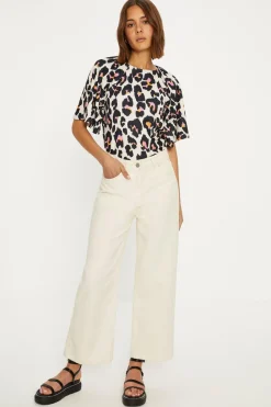 Discount Oasis Floral Angel Sleeve Crinkle Top Ivory