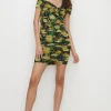 Best Oasis Floral Bardot Ruched Mesh Mini Dress Black