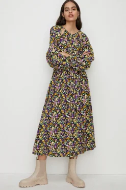Best Oasis Floral Belted Blouson Sleeve Dress Multi