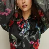 Online Oasis Floral Bow Balloon Sleeve Skater Dress Black