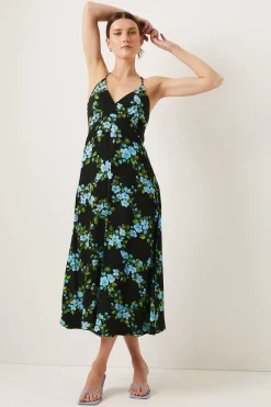 Hot Oasis Floral Check Strappy Midi Dress Black