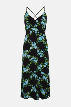 Hot Oasis Floral Check Strappy Midi Dress Black