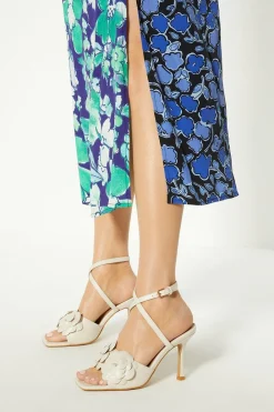 New Oasis Floral Corsage Heeled Sandals Cream