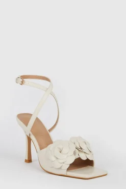 New Oasis Floral Corsage Heeled Sandals Cream