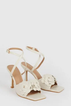 New Oasis Floral Corsage Heeled Sandals Cream