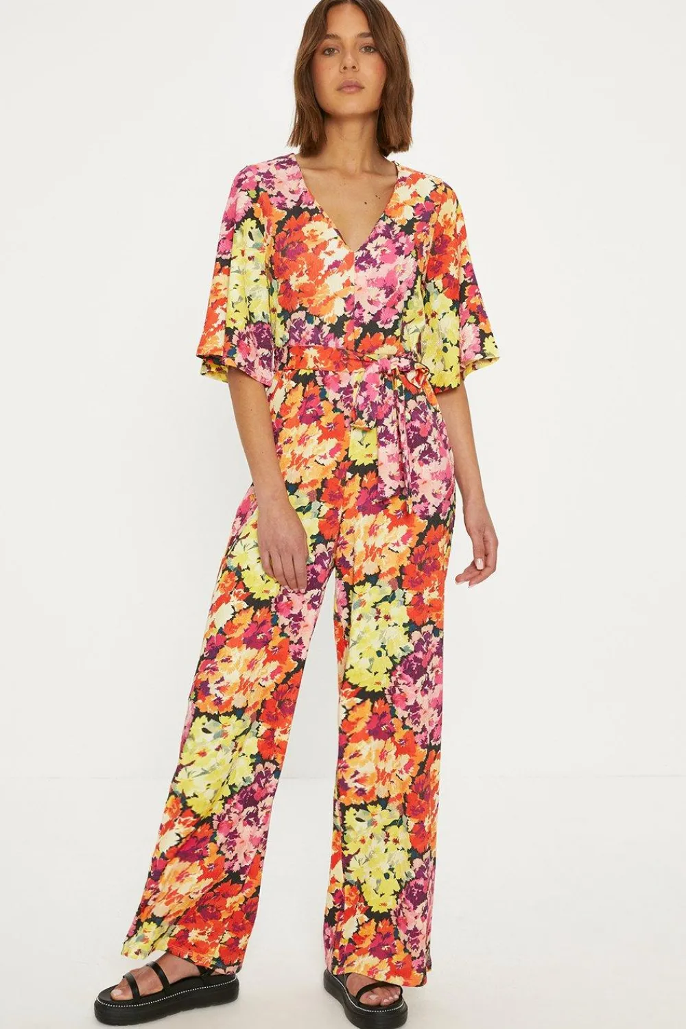 Discount Oasis Floral Crinkle Angel Sleeve Jumpsuit Pink