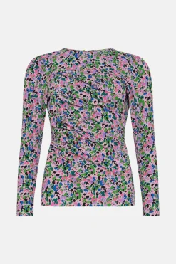 New Oasis Floral Crinkle Gathered Front Detail Top Pink