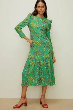 Outlet Oasis Floral Crinkle Jersey Tie Back Midi Dress Green
