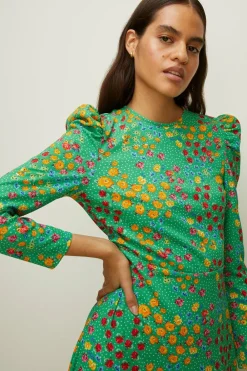 Outlet Oasis Floral Crinkle Jersey Tie Back Midi Dress Green