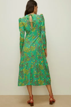 Outlet Oasis Floral Crinkle Jersey Tie Back Midi Dress Green