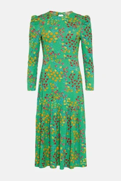 Outlet Oasis Floral Crinkle Jersey Tie Back Midi Dress Green