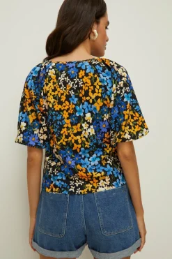 Online Oasis Floral Crinkle Puff Sleeve Top Multi