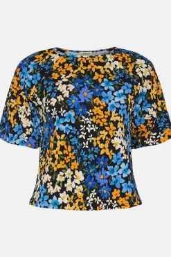 Online Oasis Floral Crinkle Puff Sleeve Top Multi