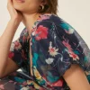 Discount Oasis Floral Daisy Organza V Neck Skater Dress Navy