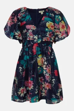 Discount Oasis Floral Daisy Organza V Neck Skater Dress Navy