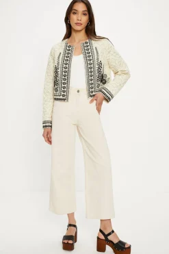 Hot Oasis Floral Embroidered Poplin Quilted Jacket Ivory