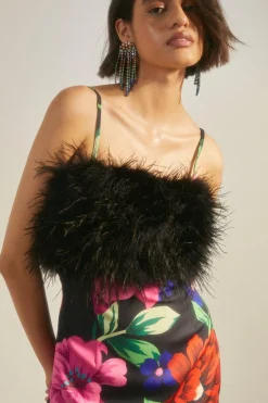 Online Oasis Floral Feather Strappy Mini Dress Black