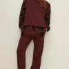 New Oasis Floral Flocked Cuffed Jogger Wine