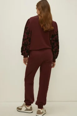 New Oasis Floral Flocked Cuffed Jogger Wine