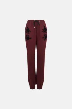 New Oasis Floral Flocked Cuffed Jogger Wine