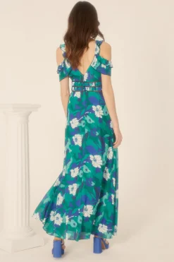 Outlet Oasis Floral Frill Lace Trim Midaxi Dress Bright Green