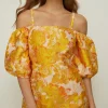 Online Oasis Floral Jacquard Bardot Strap Aline Dress Gold