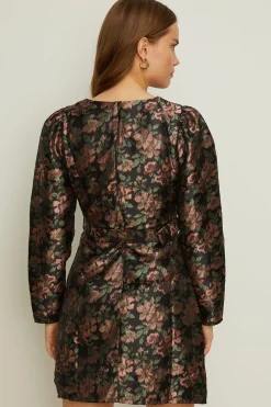 Fashion Oasis Floral Jacquard Belted Shift Dress Black