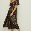 Clearance Oasis Floral Jacquard Bustier Midi Dress Black