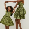 Hot Oasis Floral Jacquard Cut Out Tiered Mini Dress Green