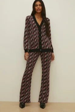 Sale Oasis Floral Jacquard Flare Trouser Pink