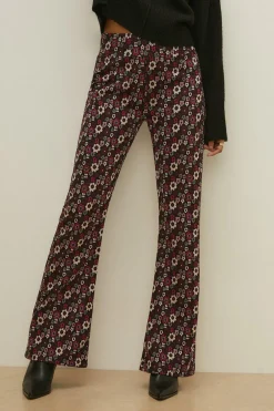 Sale Oasis Floral Jacquard Flare Trouser Pink
