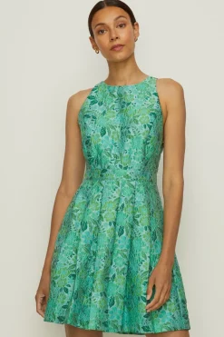 Outlet Oasis Floral Jacquard Halter Swing Dress Multi