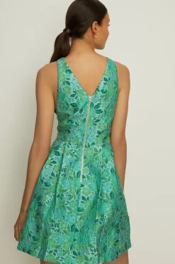 Outlet Oasis Floral Jacquard Halter Swing Dress Multi