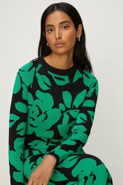 Discount Oasis Floral Jacquard Knitted Midi Dress Green