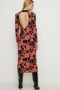 Sale Oasis Floral Jacquard Open Back Midaxi Dress Multi