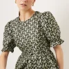 New Oasis Floral Jacquard Peplum Top Black