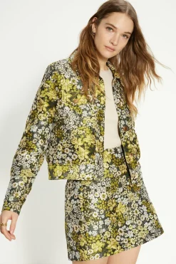New Oasis Floral Jacquard Pocket Detail Trucker Jacket Multi
