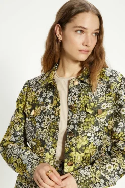 New Oasis Floral Jacquard Pocket Detail Trucker Jacket Multi