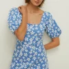 Fashion Oasis Floral Jacquard Tie Back Mini Dress Blue