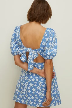 Fashion Oasis Floral Jacquard Tie Back Mini Dress Blue