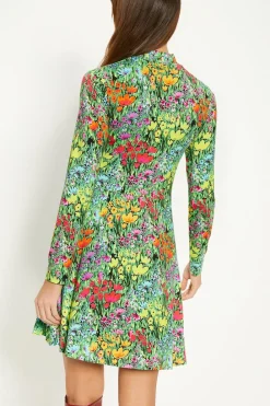 Best Oasis Floral Jersey Funnel Neck Long Sleeve Mini Dress Multi