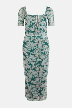 Discount Oasis Floral Keyhole Front Mesh Midi Dress Multi